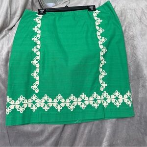 Boden Vibrant Green Pencil Skirt with Intricate Cream Detailing